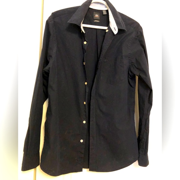 Black all cotton long button up shirt, unisex, cool cuffs, medium - Picture 2 of 8